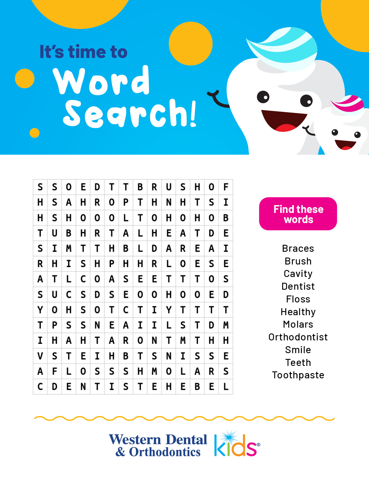 Western Dental Kids - Word Search