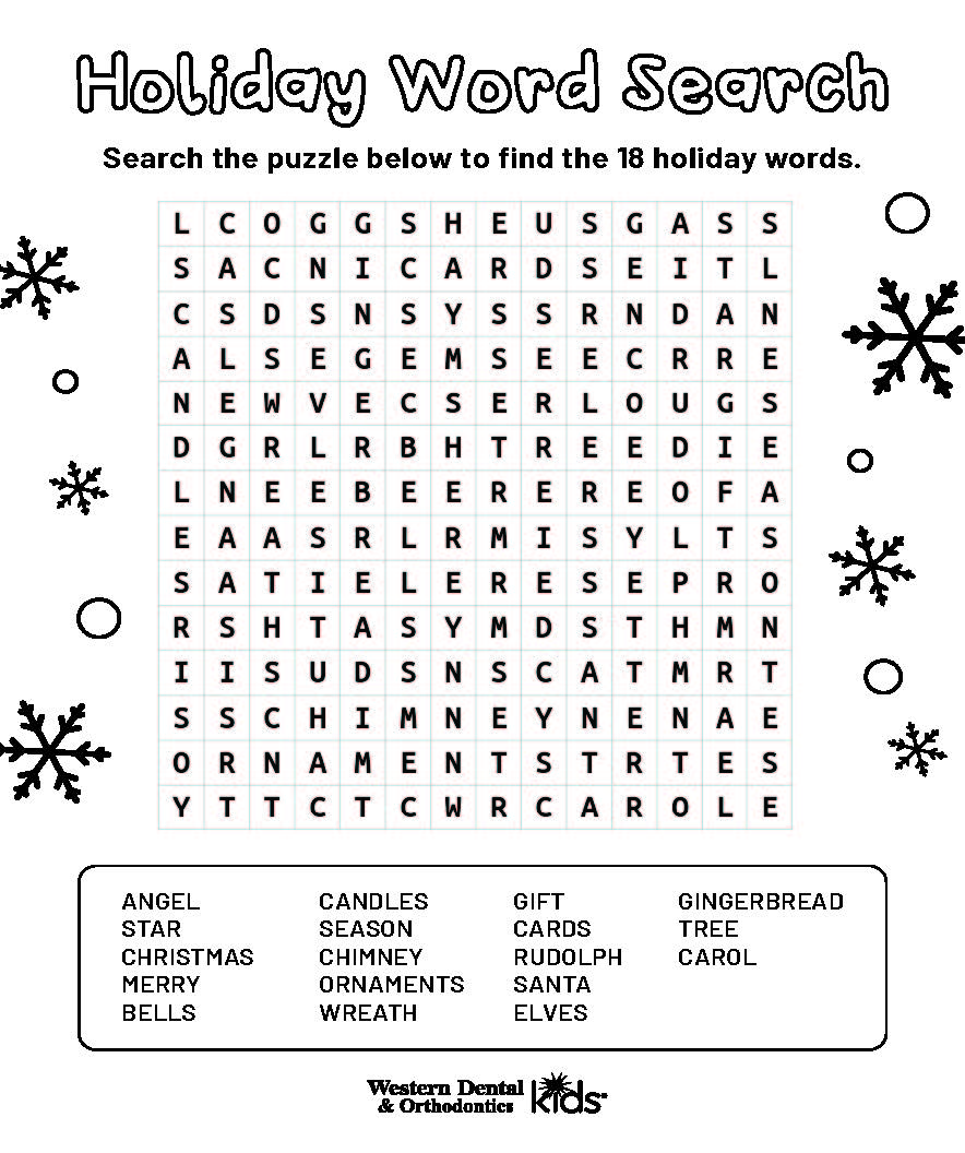 Western Dental Kids - Holiday Word Search